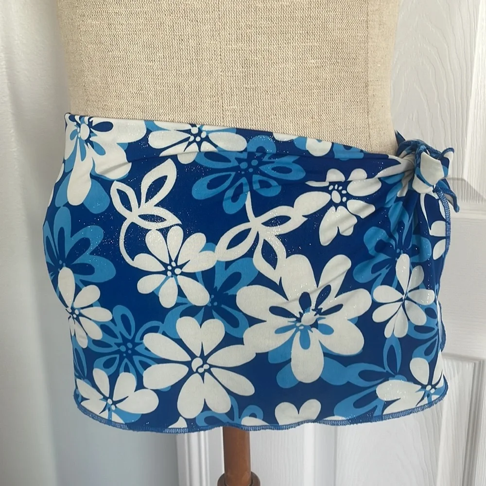 Y2K swim skirt floral cottagecore mod blue girls size 10 - Picture 2 of 9
